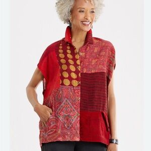 Meiko Mintz Cap Sleeve Button Down Shirt